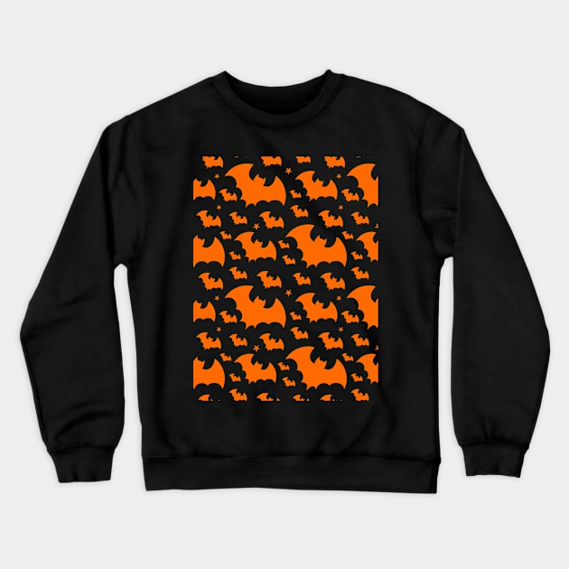 Orange Bat Wings on Black -  Halloween Autumn Stars Night Ornament Crewneck Sweatshirt by GrandTartaria